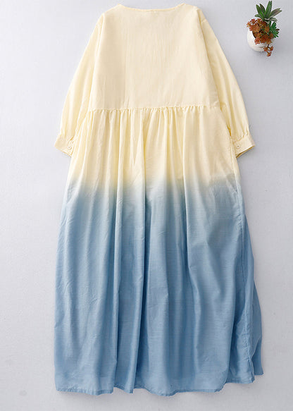 Dress Gradient Ruffled Cotton Vacation Summer Color Women