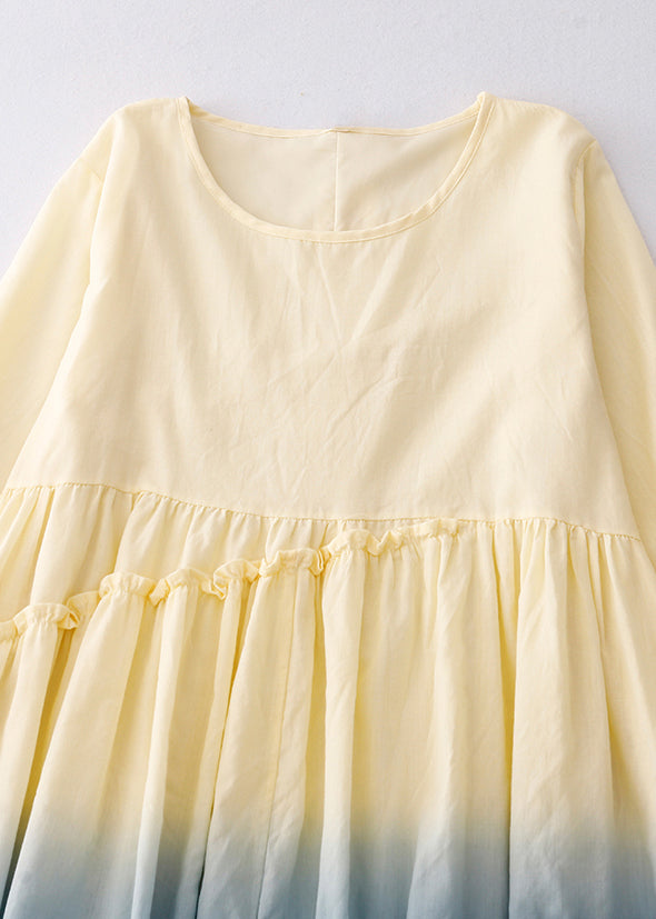 Dress Gradient Ruffled Cotton Vacation Summer Color Women
