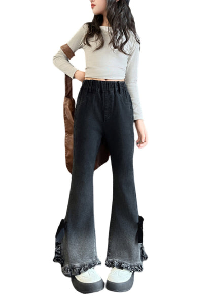 Women Gradient Color Ruffled Side Open Bell-bottom Trousers Spring YK031