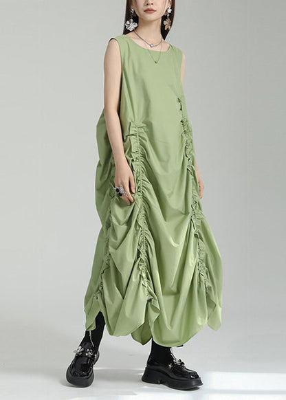 Dress Grass Women Green Maxi Sleeveless O-Neck