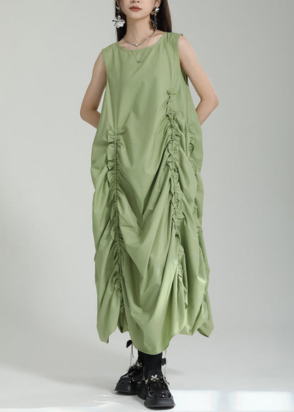 Dress Grass Women Green Maxi Sleeveless O-Neck