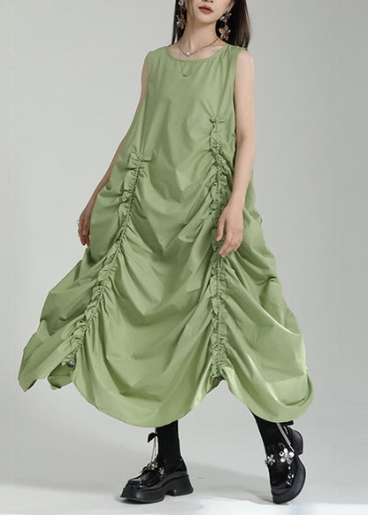 Dress Grass Women Green Maxi Sleeveless O-Neck