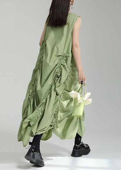 Dress Grass Women Green Maxi Sleeveless O-Neck