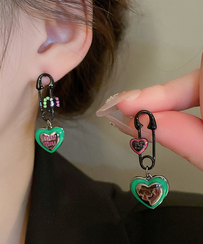 Graphic Drip Love Glaze Drop Zircon Women Earrings Alloy Green