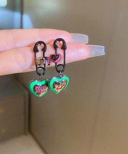 Graphic Drip Love Glaze Drop Zircon Women Earrings Alloy Green