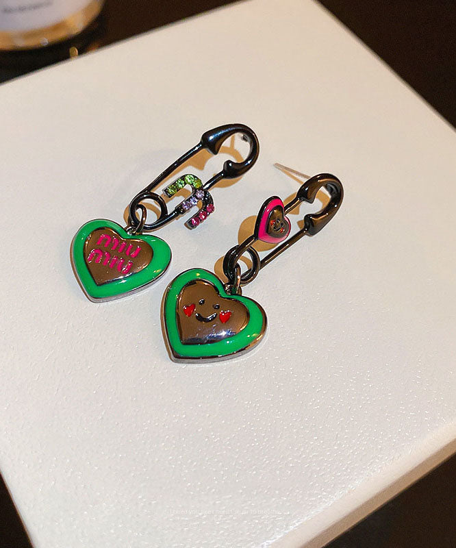 Graphic Drip Love Glaze Drop Zircon Women Earrings Alloy Green