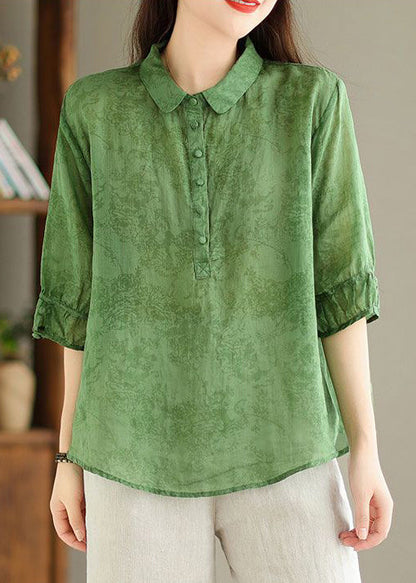 Chemise en lin à imprimé boutons verts pour femme Été GG052