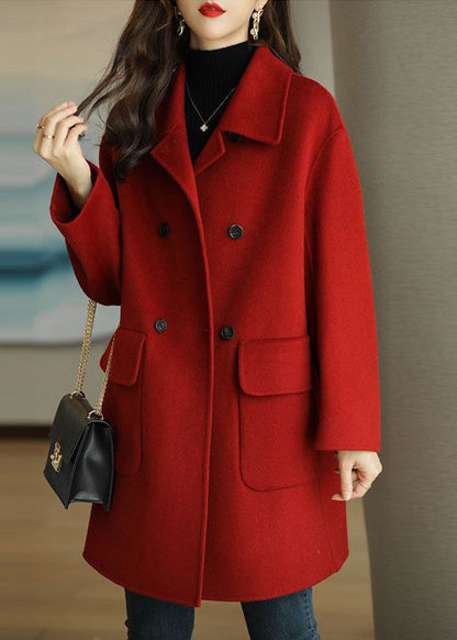 Women Green Peter Pan Collar Button Pockets Woolen Coat Winter RS024