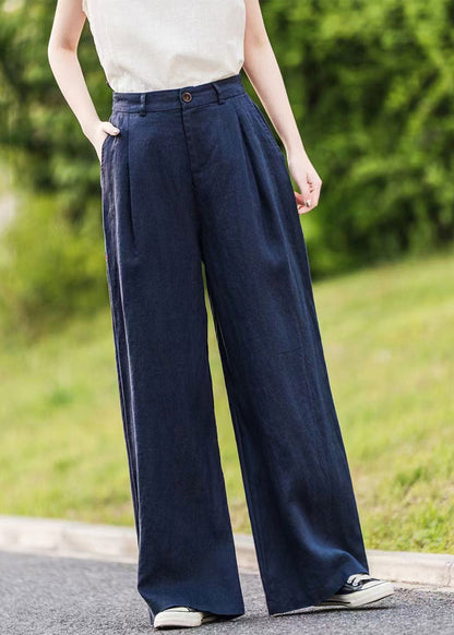 Summer Pants Straight Pockets Women Green Linen
