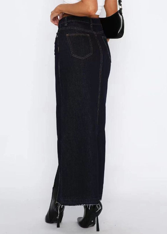 Side Open Skirts Grey Summer Women Waist Denim High