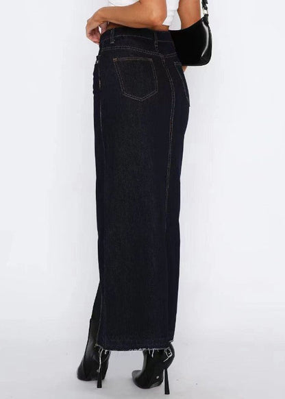 Side Open Skirts Grey Summer Women Waist Denim High