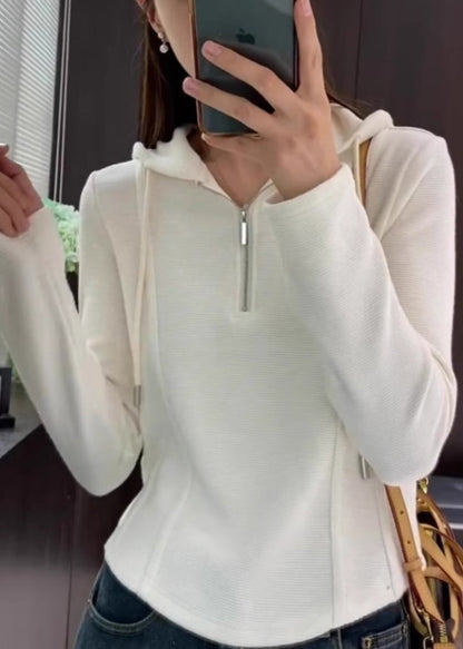 Shirt Cotton Grey Spring Zippered T Women Hooded
