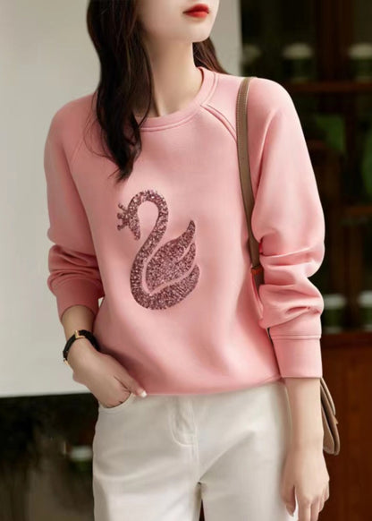 Women Sweatshirt Neck O Sequins Spring Grey Cotton