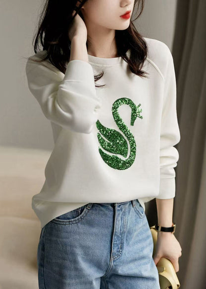 Women Sweatshirt Neck O Sequins Spring Grey Cotton