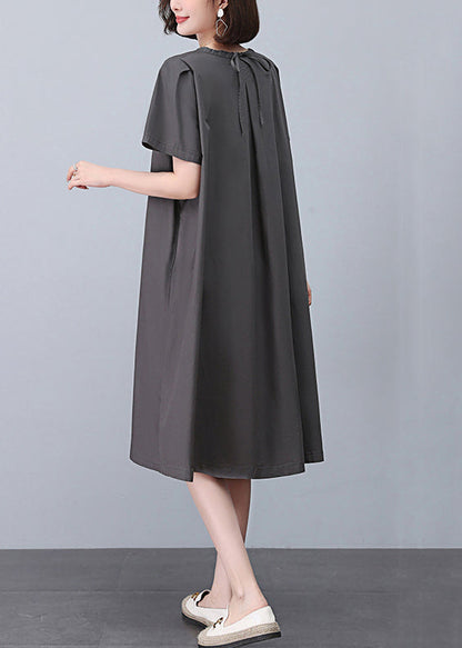 Women Grey O-Neck Solid Cotton Dresses Summer MN041