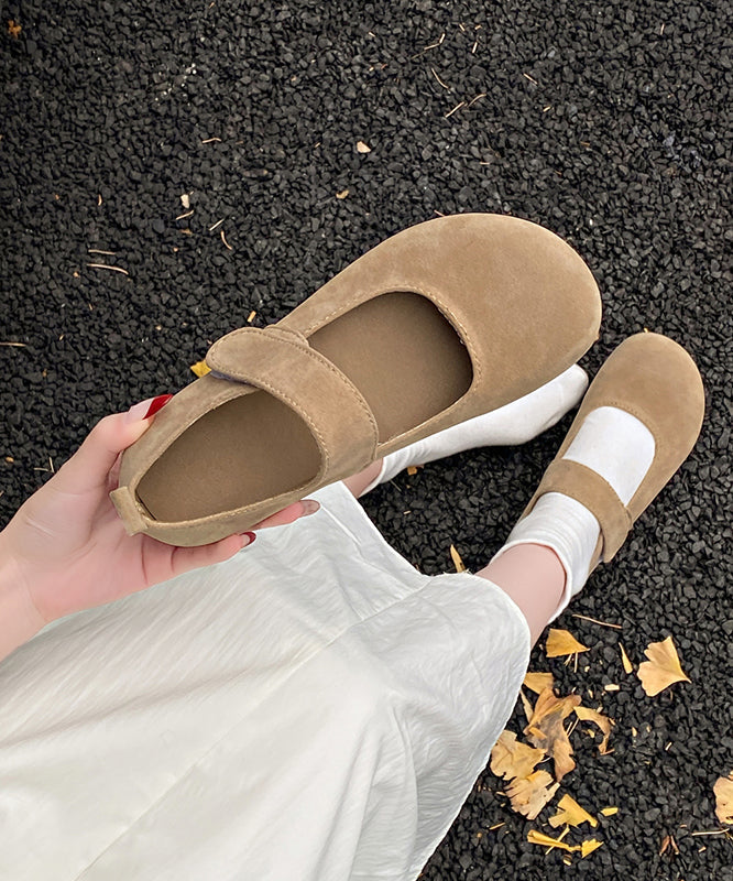 Grey Suede Flat Splicing Buckle Strap Women Feet Shoes