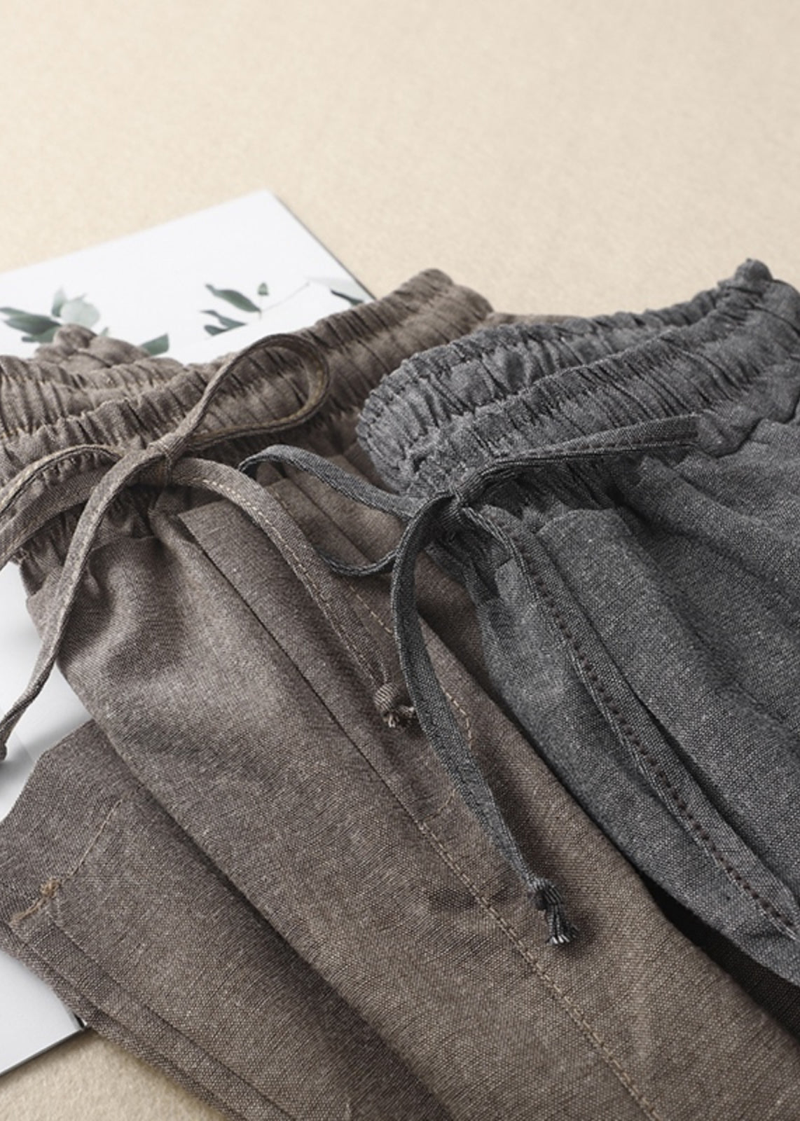 Spring Women Linen Khaki Waist Pants Elastic