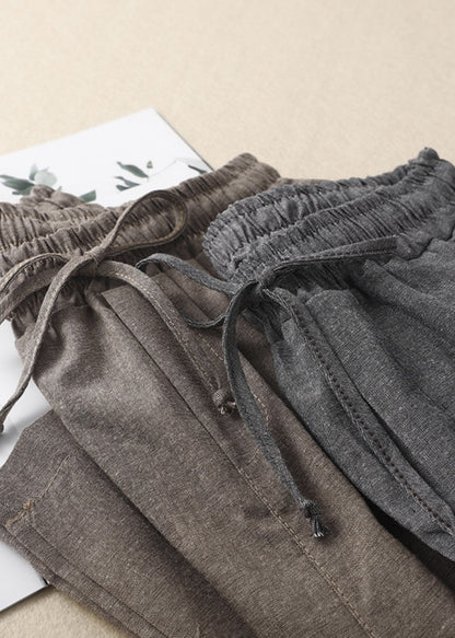 Spring Women Linen Khaki Waist Pants Elastic