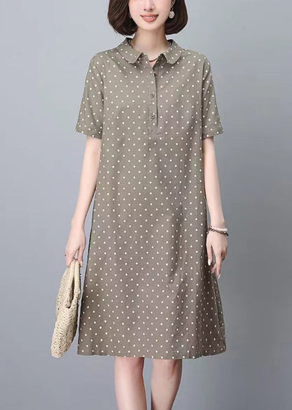 Summer Print Women Peter Work Dot Collar Khaki Dress Pan