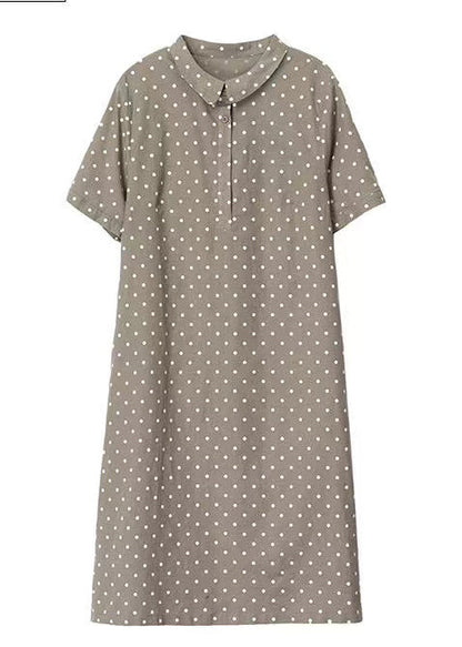Summer Print Women Peter Work Dot Collar Khaki Dress Pan