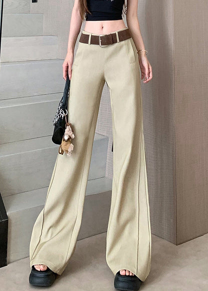 Spring Wide High Pockets Women Pants Khaki Leg Waist Patchwork