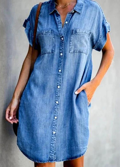 Dress Light Collar Peter Denim Pan Blue Button Shirt Mid Women
