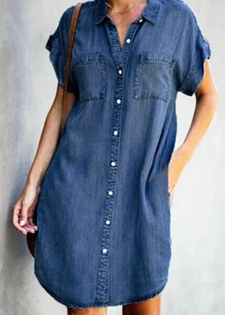 Dress Light Collar Peter Denim Pan Blue Button Shirt Mid Women