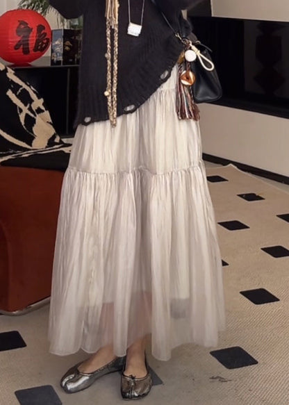 Waist Silk Skirts Elastic Women Grey Wrinkled Summer Light