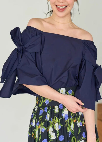 Summer Cold Navy Shoulder Top Cotton Women Shirt