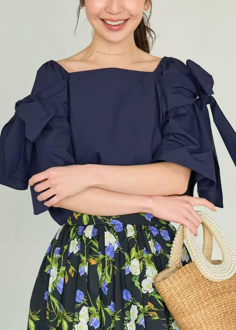 Summer Cold Navy Shoulder Top Cotton Women Shirt