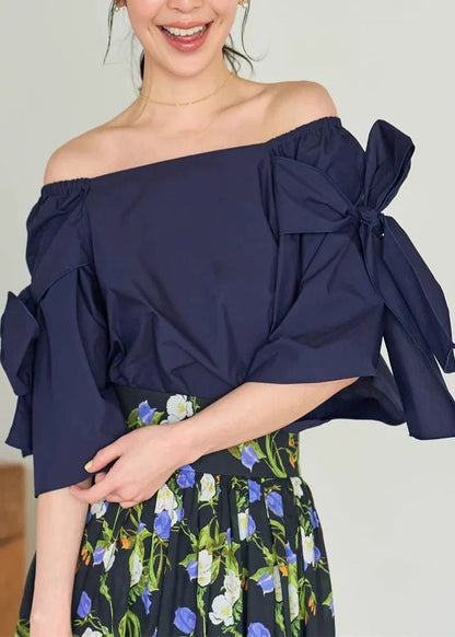 Summer Cold Navy Shoulder Top Cotton Women Shirt