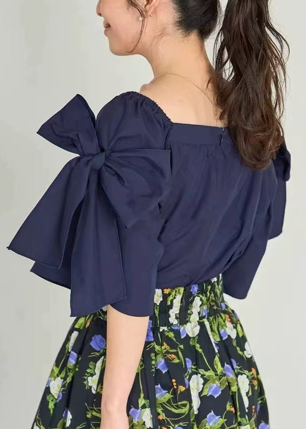 Summer Cold Navy Shoulder Top Cotton Women Shirt