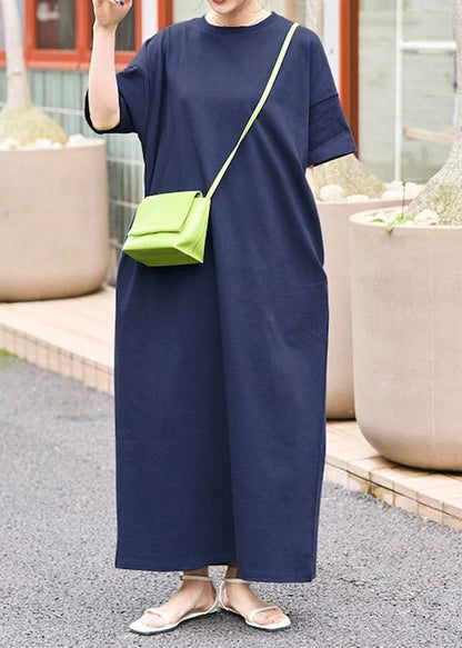 Long Cotton Summer Dresses Women Navy Oversized