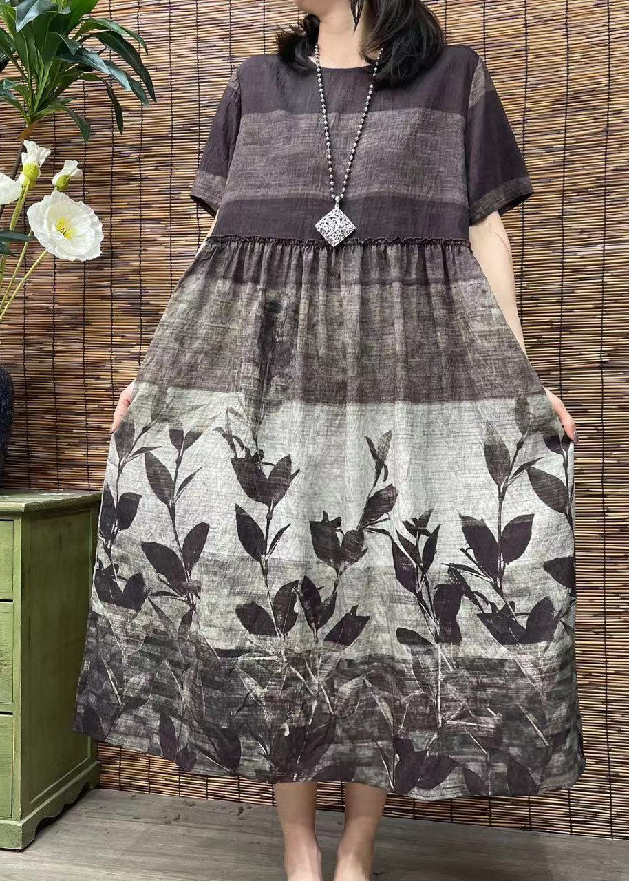 Women O Neck Print Patchwork Cotton Dress Summer FF036