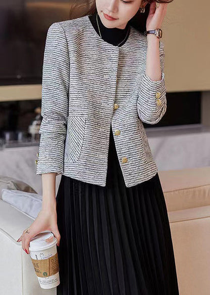 Women O-Neck Striped Cotton Short Coat Spring YJ047