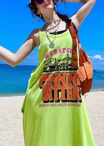 Orange Cotton Oversized Summer Women Print Vacation Sundresses