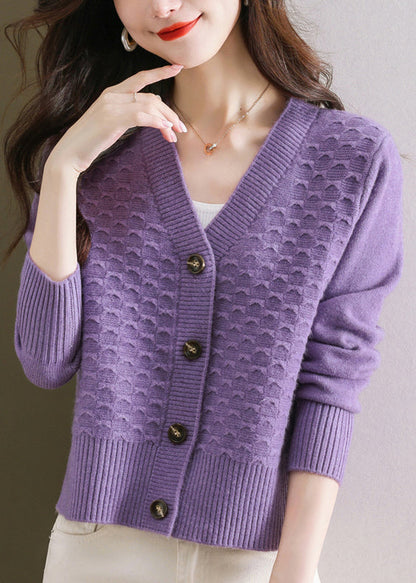 Women Orange V Neck Button Wool Knit Cardigan Winter WL014