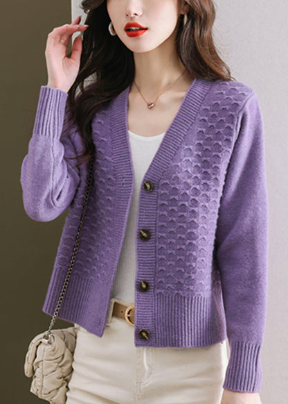 Women Orange V Neck Button Wool Knit Cardigan Winter WL014