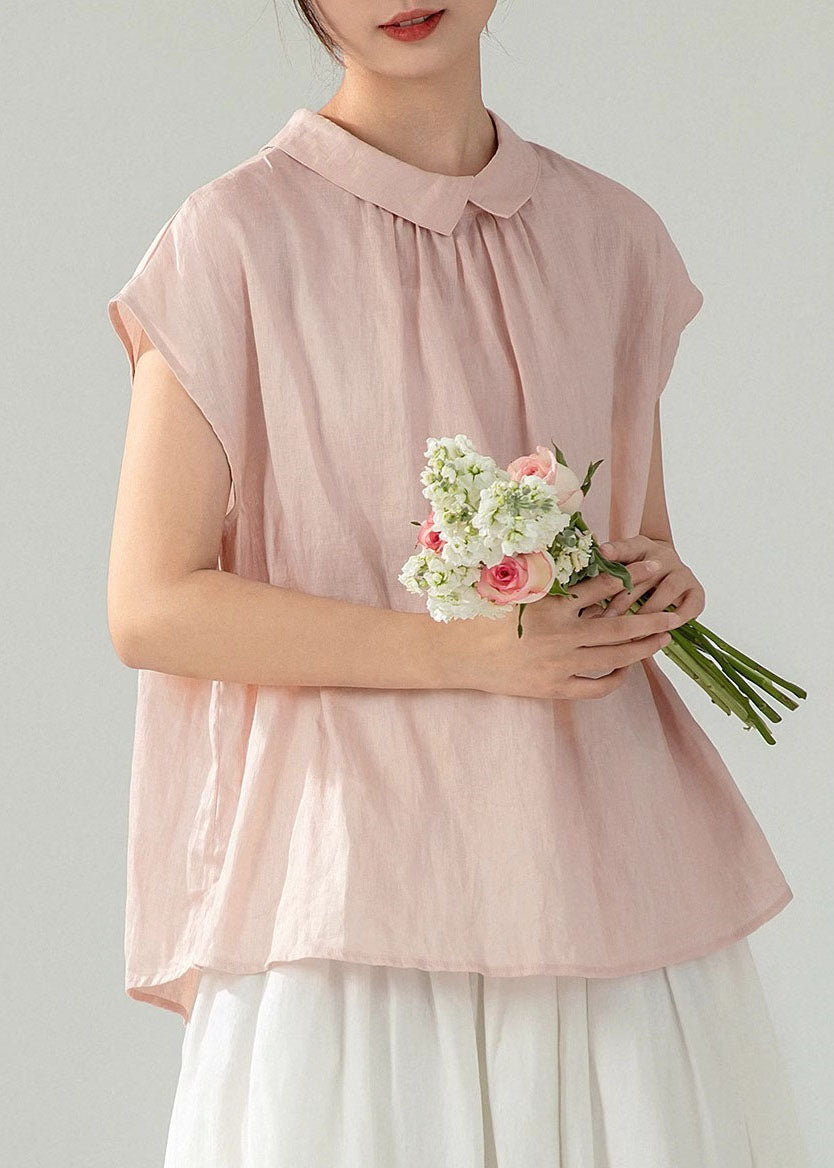 Cotton Peter Women Pan Button Shirt Pink Summer Solid Collar