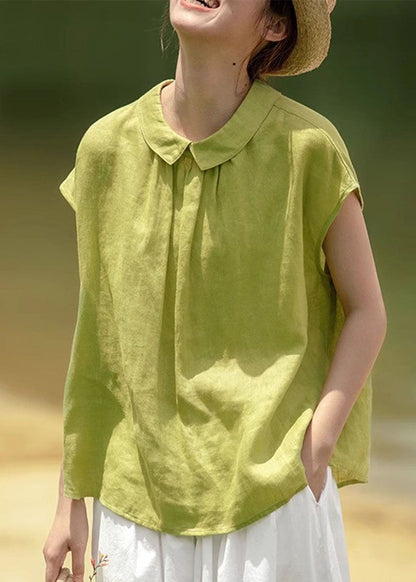 Cotton Button Women Solid Pink Collar Summer Peter Pan Shirt