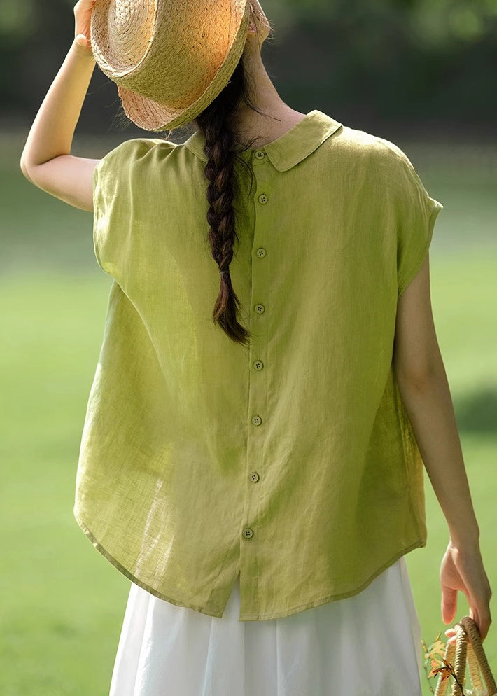 Cotton Button Women Solid Pink Collar Summer Peter Pan Shirt