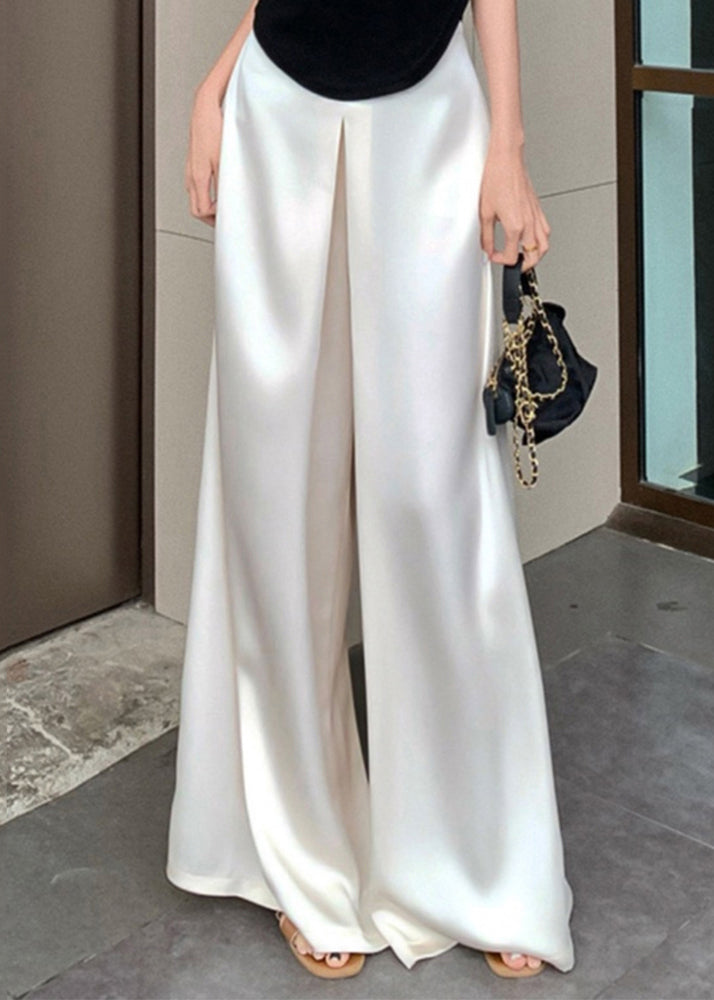 Pants Summer Silk High Women Leg Solid Pink Waist Wide