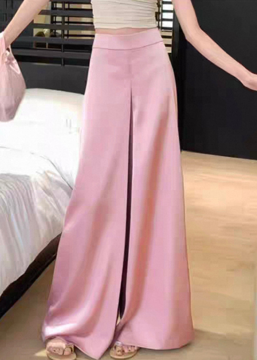 Pants Summer Silk High Women Leg Solid Pink Waist Wide