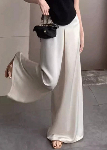 Pants Summer Silk High Women Leg Solid Pink Waist Wide