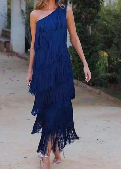 Dresses Shoulder Tasseled Sleeveless One Women Purple