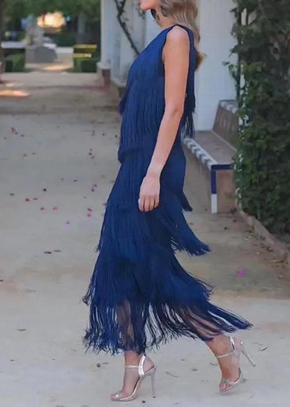 Dresses Shoulder Tasseled Sleeveless One Women Purple