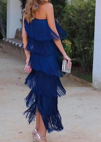 Dresses Shoulder Tasseled Sleeveless One Women Purple