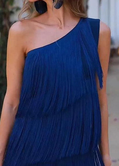 Dresses Shoulder Tasseled Sleeveless One Women Purple