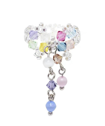 Women Rainbow Crystal Pearl Floral Tassel Rings QD028