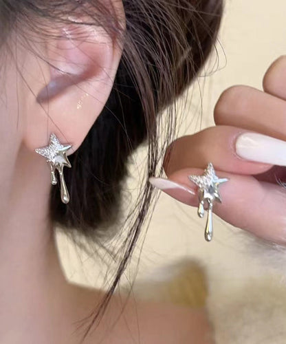 Metal Alloy Earrings Women Zircon Silk Stud Star